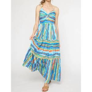 ENTRO stripe maxi dress in blue/green